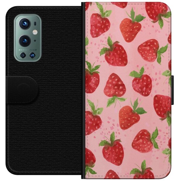 OnePlus 9 Pro Tegnebogsetui Jordbærdrømme - Retro-stil jordbærmønster