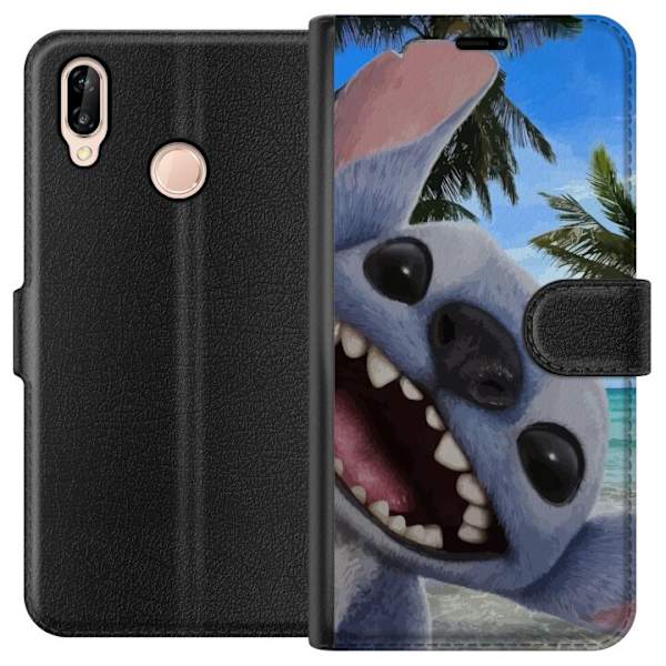 Huawei P20 lite Tegnebogsetui Stitch-telefonetaske med palmer i sødt venskabsdesign.