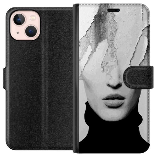 Kompatibel Tegnebogsetui til Apple iPhone 13 Abstrakt ansikte i svartvitt grå