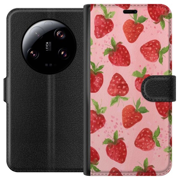 Xiaomi 13 Ultra Tegnebogsetui Jordbærdrømme - Retro-stil jordbærmønster