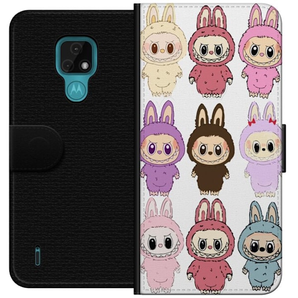 Motorola Moto E7 Lompakkokotelo Labubu Pink Monster - Popkulttuuri Kawaii-kosketuksella