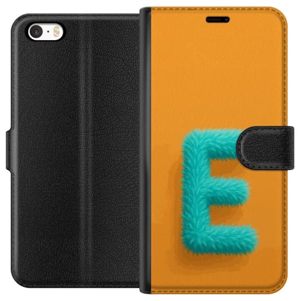 Kompatibel Tegnebogsetui til Apple iPhone 5 Turkis loddet bogstav E med blød pelsstruktur på orange baggrund orange