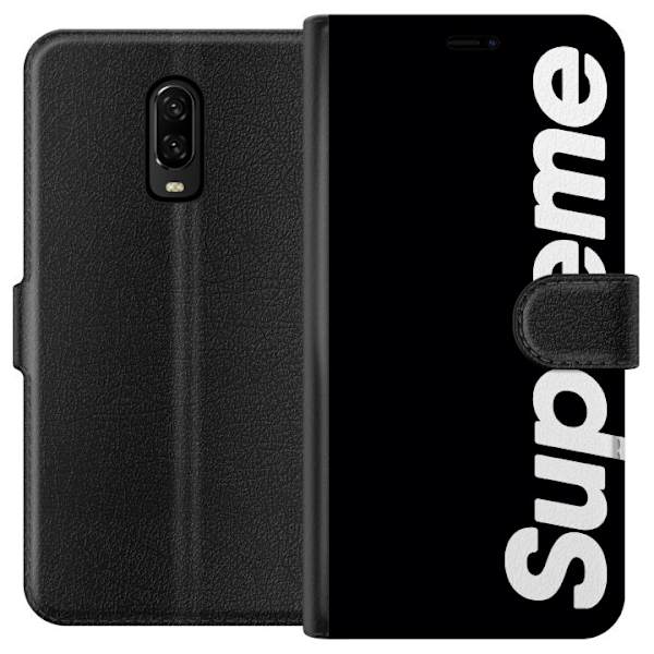 OnePlus 6T Tegnebogsetui Supreme Sort Hvid Streetwear Design Klassisk Modeikon Trend Urban Stil Grafiskt Motiv Populær