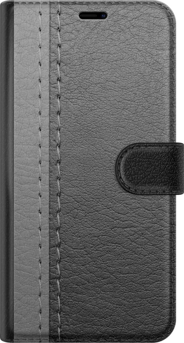 Kompatibelt Plånboksfodral till Apple iPhone 16e Black & Grey Leather