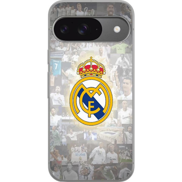 Google Pixel 9 Pro Läpinäkyvä kuori Real Madrid -emblem Jalkapallokerho Tunnuksella Valkoinen Kulta Design Mestarien Liiga Mestari La Liga Fanit Ik