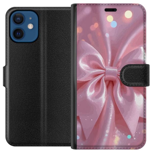 Kompatibel Tegnebogsetui til Apple iPhone 12 mini Lyserød silkeroset – Elegant glitrende bånd med lyseffekter