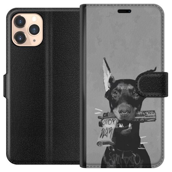 Apple iPhone 11 Pro Plånboksfodral Grå Hund Grafisk Design Tuff Djurmotiv Street Art Urban Trend Hundälskare Stil Populärt Motiv