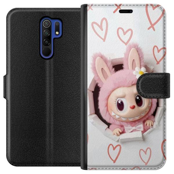 Xiaomi Redmi 9 Lompakkokotelo Labubu Sydän Taustakuva Pop Mart Rakkausteema Hahmodesign Suosittu Motiivi Keräilytaideteossarja