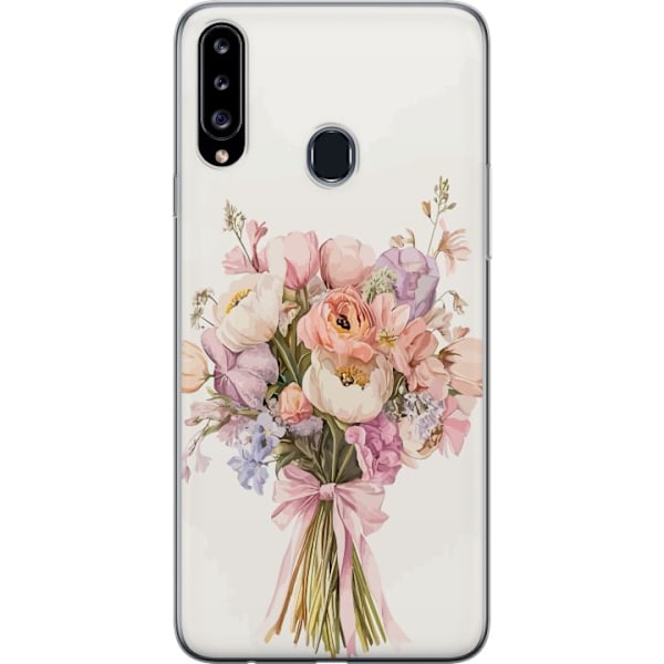 Samsung Galaxy A20s Genomskinligt Skal Mobilskal med färgglad blombukett i romantisk stil