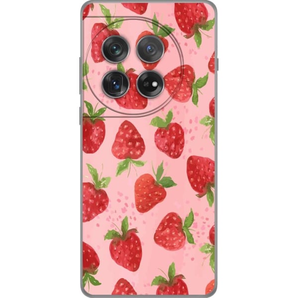 OnePlus 12 Genomskinligt Skal Strawberry Dreams – jordgubbsmönster i retrostil