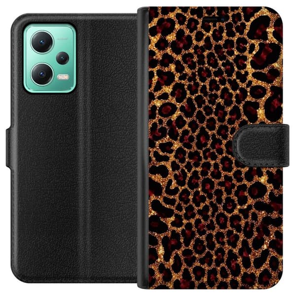 Kompatibelt Lommeboketui til Xiaomi Redmi Note 12 Gullfarget glitterleopard gull