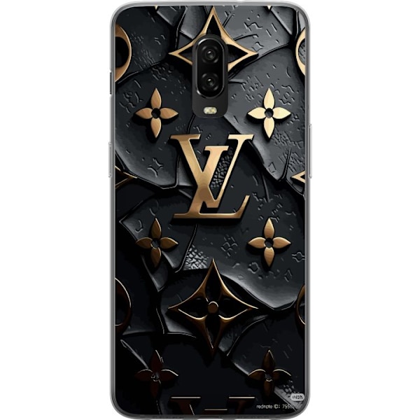 OnePlus 6T Genomskinligt Skal Louis Vuitton Dark Mode Design Svart Lyx Stil Fashion Populärt Grafiskt Mönster Modeikon Lyxmärke