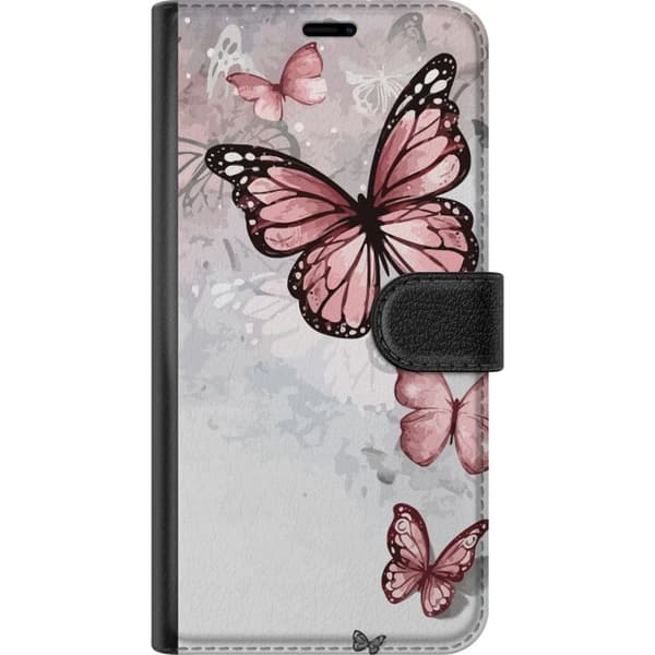 Kompatibelt Lommeboketui til Apple iPhone 12 mini rosa sommerfugler
