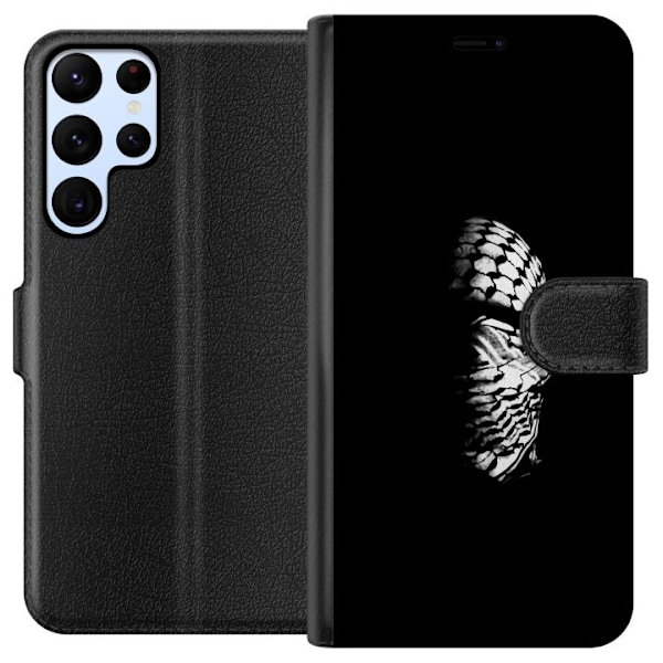 Samsung Galaxy S24 Ultra Tegnebogsetui Keffiyeh-mønster - klassisk sort-hvid palæstinensisk tørklæde med kulturel betydning