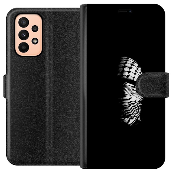 Samsung Galaxy A23 Tegnebogsetui Keffiyeh-mønster - klassisk sort-hvid palæstinensisk tørklæde med kulturel betydning