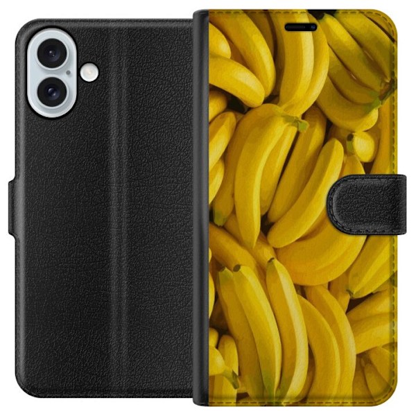 Apple iPhone 16 Plus Plånboksfodral Banana Pattern – lekfullt mönster med gula bananer