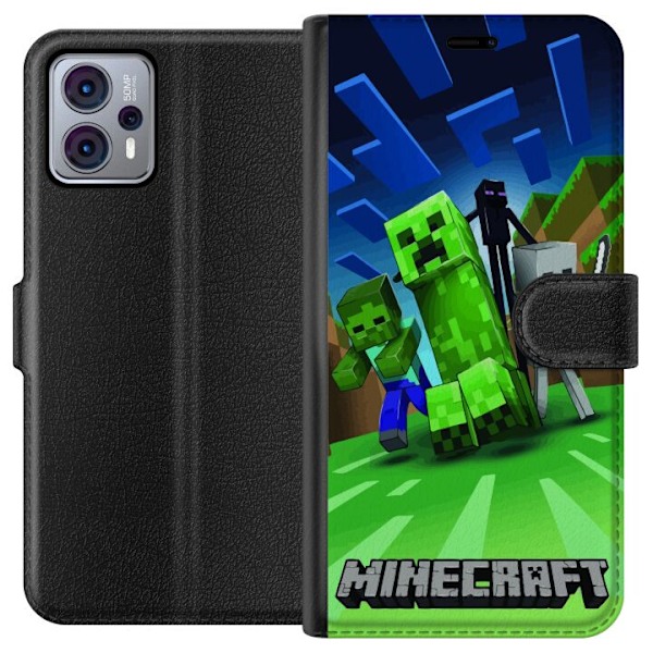 Motorola Moto G23 Plånboksfodral Minecraft Creeper mobilskal i klassisk grön pixelstil