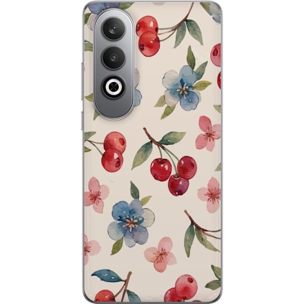 OnePlus Nord CE4 Läpinäkyvä kuori Marjat & Kukat - kuvio, jossa on sinisiä kukkia ja metsänmarjoja