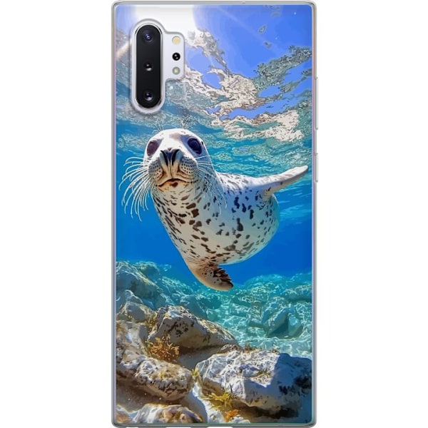 Samsung Galaxy Note10+ Genomskinligt Skal Säl Hav Simmande Djurmotiv Natur Vattenmotiv Blå Design Marint Tema Populärt Motiv Djurliv