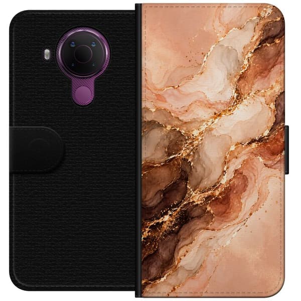 Kompatibelt Lommeboketui til Nokia 5.4 Kobbermarmor oransje