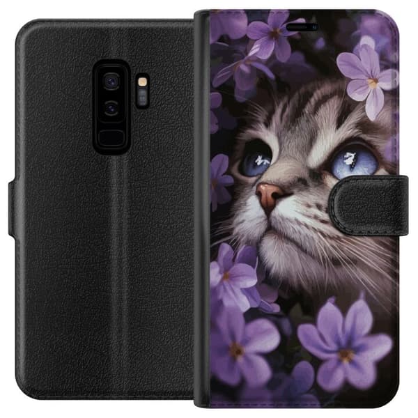 Kompatibel Tegnebogsetui til Samsung Galaxy S9+ Kat og blomster