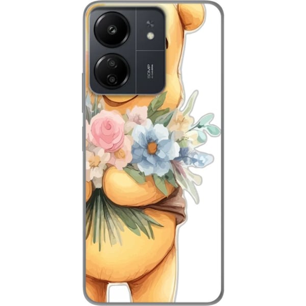 Xiaomi Redmi 13C Genomskinligt Skal Nalle Puh med blommor – klassisk barnfavorit i blommande vårmiljö