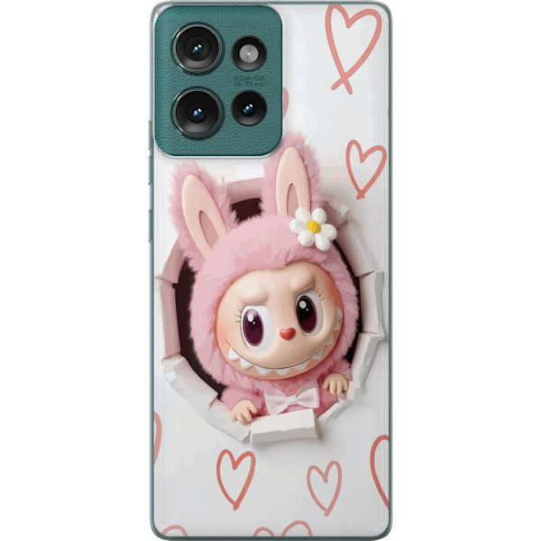 Motorola Edge 50 Gennemsigtig cover Labubu Hjerte Baggrund Pop Mart Kærlighed Tema Karakter Design Populært Motiv Samlerfigur Kunst Legetøj Serie