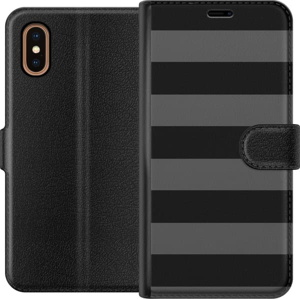 Kompatibel Tegnebogsetui til Apple iPhone XS Max Sortgrå striber sort
