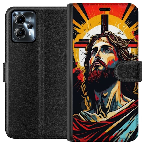 Motorola Moto G13 Lompakkokotelo Jeesus ja Kortti - uskonnolli