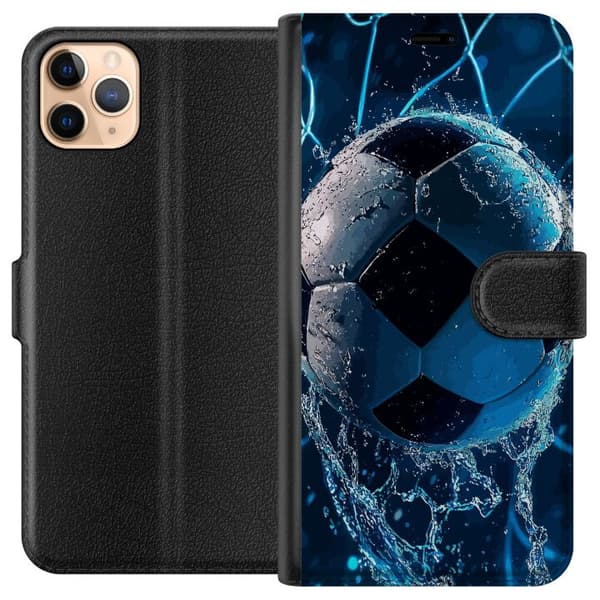 Kompatibel Tegnebogsetui til Apple iPhone 11 Pro Max Nærbillede af bold med blåt vandstænk og dynamisk baggrund blå