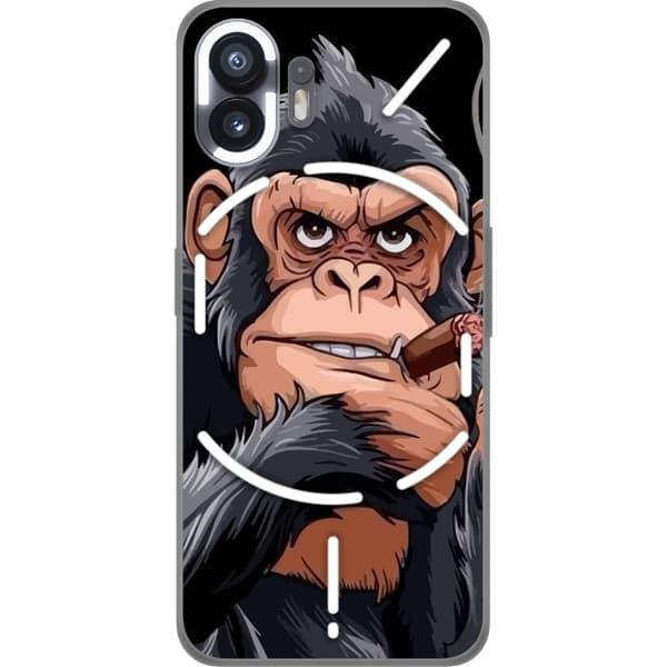 Kompatibel Mobilcover til Nothing Phone (2) Illustreret chimpanse med cigar, der viser langfingeren mod sort baggrund sort