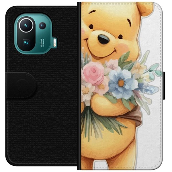 Xiaomi Mi 11 Pro Lompakkokotelo Nalle Puh kukkien kanssa - kla