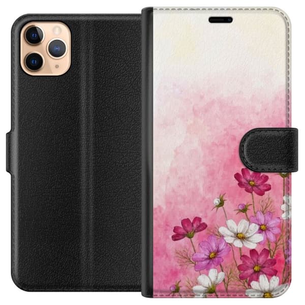 Kompatibel Tegnebogsetui til Apple iPhone 11 Pro Max Bløde lyserøde og hvide blomster mod en akvarel baggrund i nuancer af lyserød, romantisk og deko