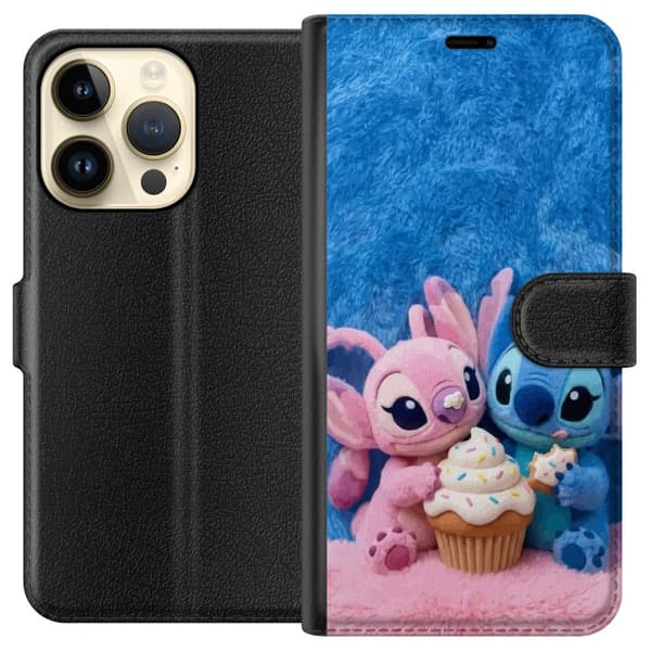 Kompatibel Tegnebogsetui til Apple iPhone 14 Pro Søde blå og lyserøde figurer med stor cupcake og krymmel pink