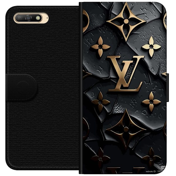 Huawei Y6 (2018) Lompakkokotelo Louis Vuitton Tumma tila Suunnittelu Musta Ylellisyys Tyyli Muoti Suosittu Graafinen Kuvio Muotisymboli Luksusbrändi