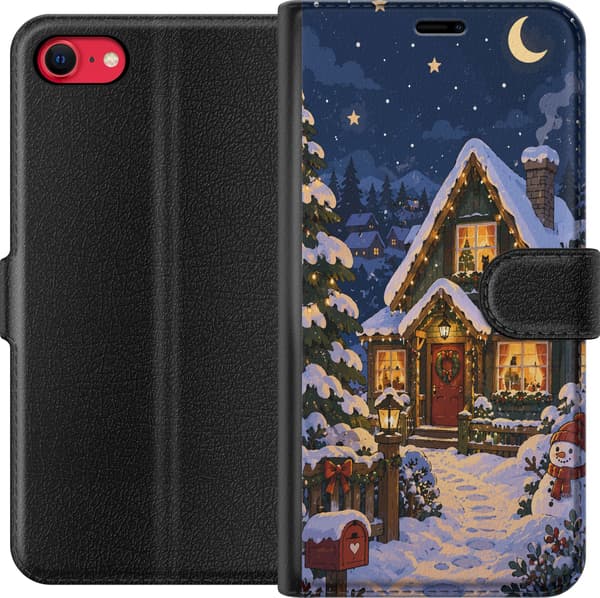 Kompatibel Tegnebogsetui til Apple iPhone 8 Snöstuga i månsken blå