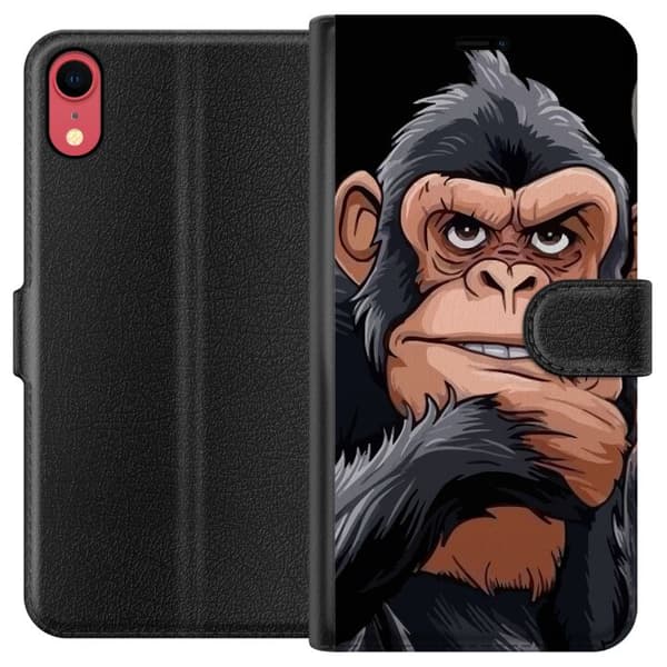 Kompatibel Tegnebogsetui til Apple iPhone XR Illustreret chimpanse med cigar, der viser langfingeren mod sort baggrund sort