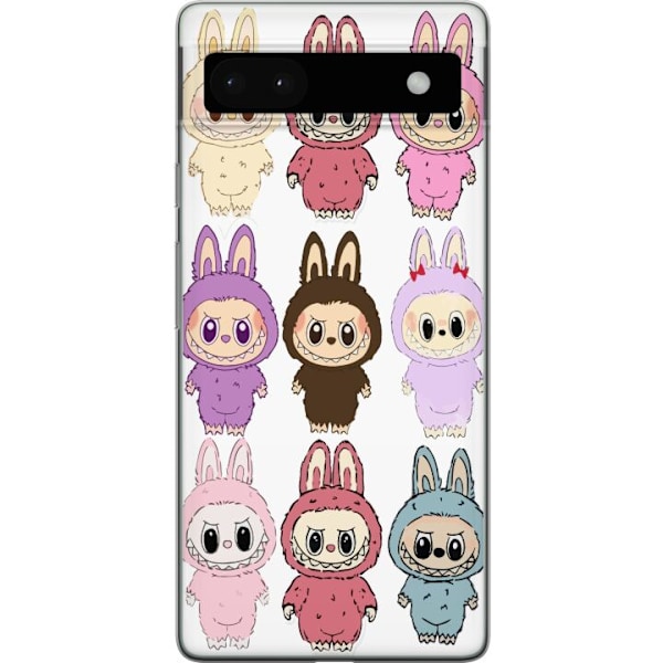Google Pixel 6a Genomskinligt Skal Labubu Pink Monster – Popkonst med Kawaii-touch
