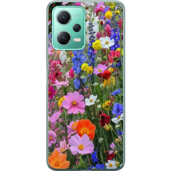 Xiaomi Redmi Note 12 Läpinäkyvä kuori Kukkakuvioinen mobiilikuori kesäisellä niityllä ja luontomaisemalla