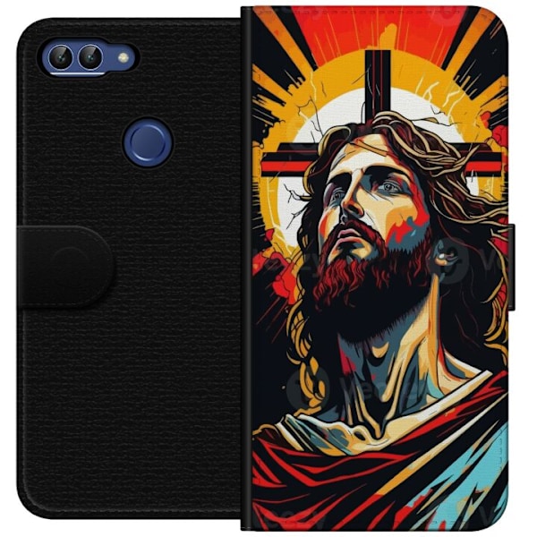 Huawei P smart Lompakkokotelo Jeesus ja Kortti - uskonnollinen motiivi syvällä symboliikalla