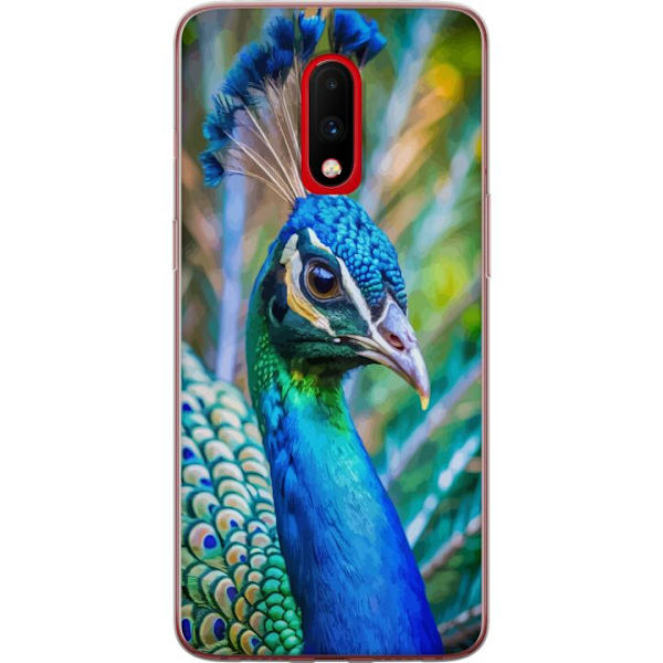 OnePlus 7 Läpinäkyvä kuori Pavun Sulat Värikäs Design Lintuaihe Eksoottinen Graafinen Suunnittelu Luonto Ylellinen Koristelu