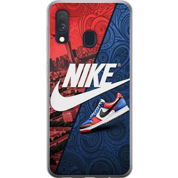 Samsung Galaxy A40 Genomskinligt Skal Nike Logotyp Röd Blå Sneaker Stil Sport Fashion Populärt Swoosh Motiv Träningskläder Grafisk Ikon