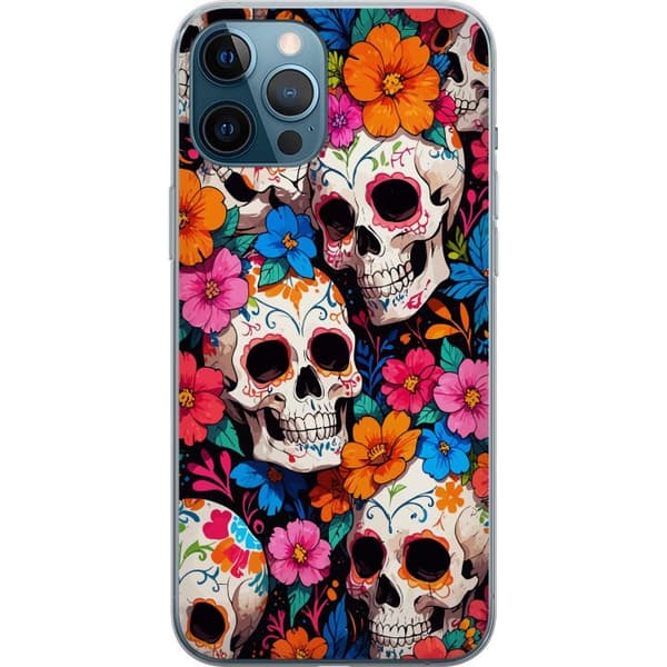 Kompatibelt Mobilskal till Apple iPhone 12 Pro Max Sugar Skull Pattern med Färgglada Blommor Mexikansk Stil