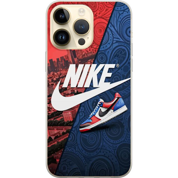 Apple iPhone 15 Pro Max Genomskinligt Skal Nike Logotyp Röd Blå Sneaker Stil Sport Fashion Populärt Swoosh Motiv Träningskläder Grafisk Ikon