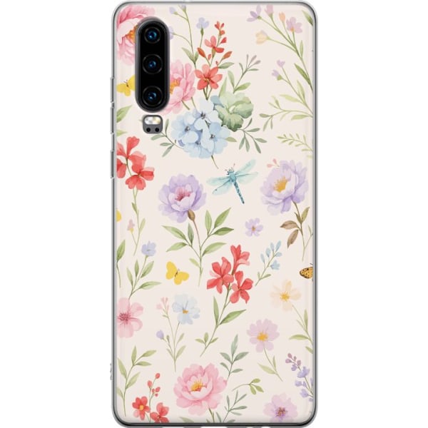 Huawei P30 Genomskinligt Skal Blommor