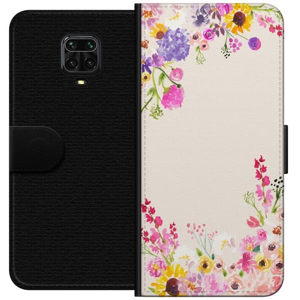 Kompatibelt Plånboksfodral till Xiaomi Redmi Note 9 Pro Blommig akvarellram