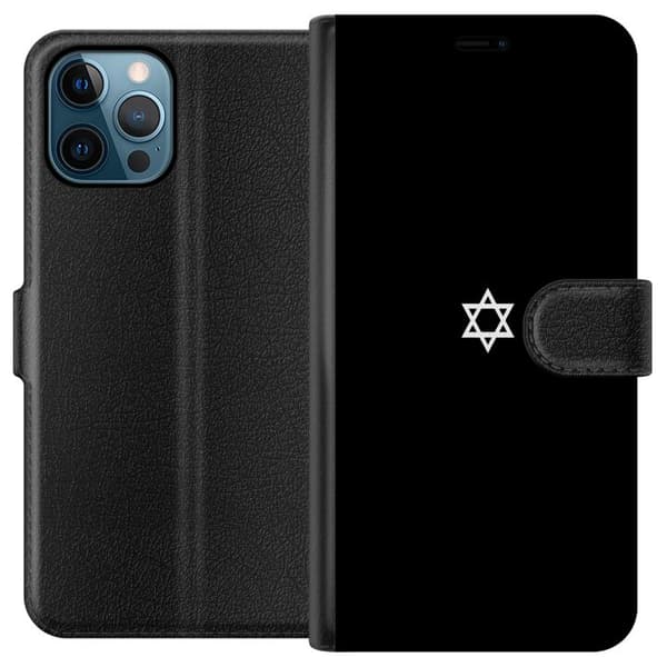 Kompatibel Tegnebogsetui til Apple iPhone 12 Pro Max Hvid davidsstjerne på sort baggrund, minimalistisk jødisk symbolmotiv sort