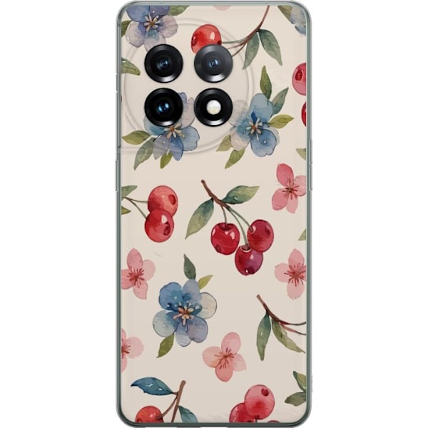 OnePlus 11 Läpinäkyvä kuori Marjat & Kukat - kuvio, jossa on sinisiä kukkia ja metsänmarjoja