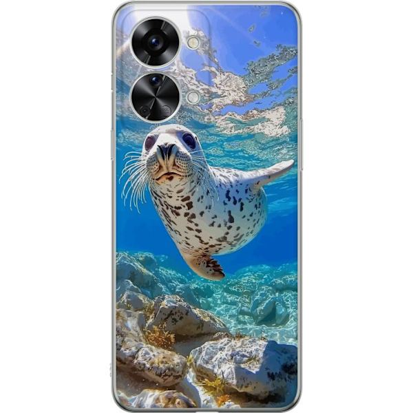 OnePlus Nord 2T Genomskinligt Skal Säl Hav Simmande Djurmotiv Natur Vattenmotiv Blå Design Marint Tema Populärt Motiv Djurliv