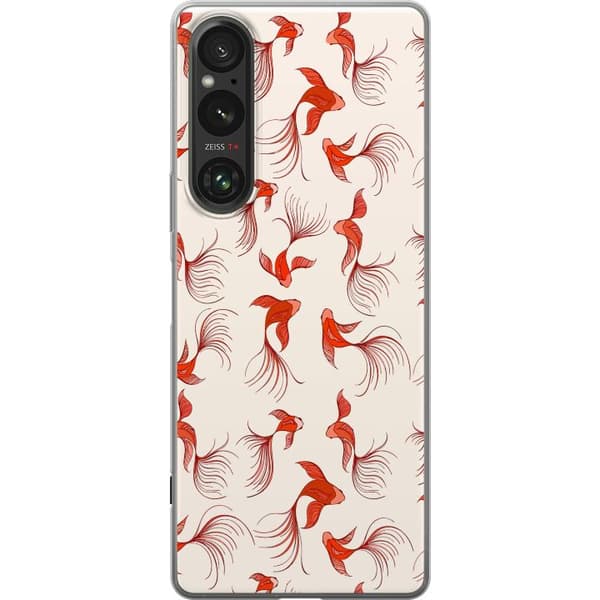 Kompatibelt Mobildeksel til Sony Xperia 1 V Dekorativt mønster med stiliserte røde gullfisker mot lys bakgrunn rød